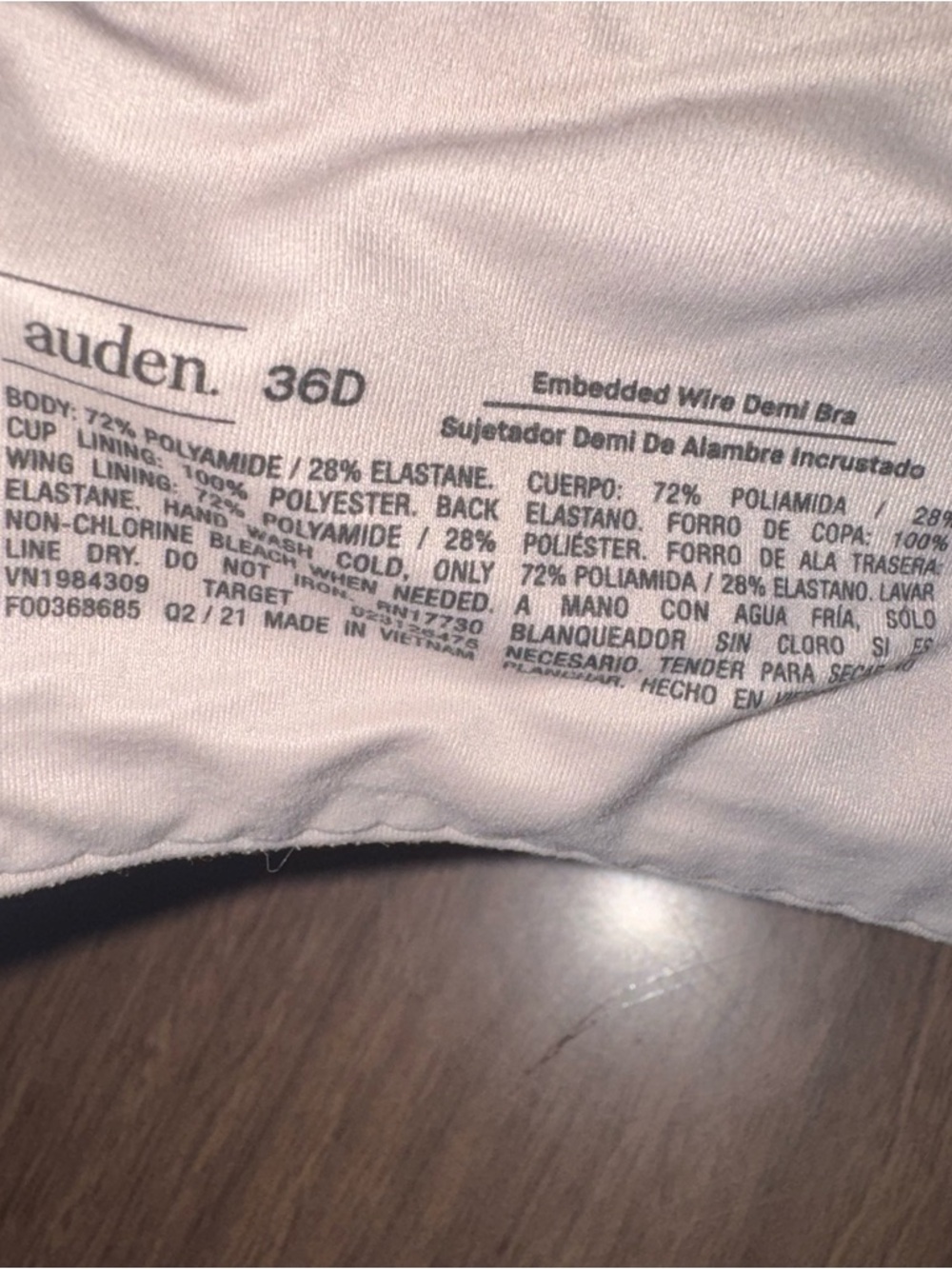 Auden‎ Embedded Wire Demi Bra Cream Nude Size 36D Lined Lightly Padded T Shirt - Picture 5 of 5